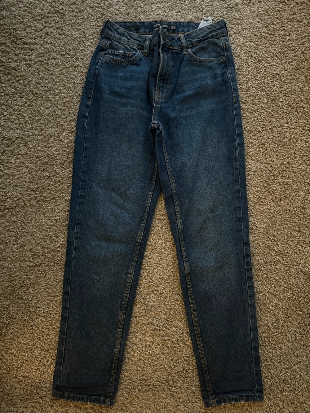 Bershka Denim Jeans with Brown Leather Patch - Blue